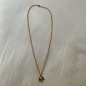 Gold color necklace with leaf & pearl pendant